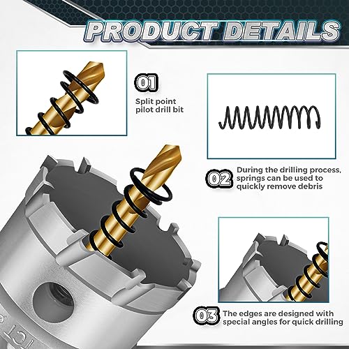 TCT Carbide Hole Saw Kit for Hard Metal, 12 pcs Heavy Duty Carbide Tungsten Carbide Tipped Hole Saw Set, with 1 Aluminum Box 2 Extra Pilot Drill Bits and 2 Hex Key - color: 10PCS(3/4"-2")