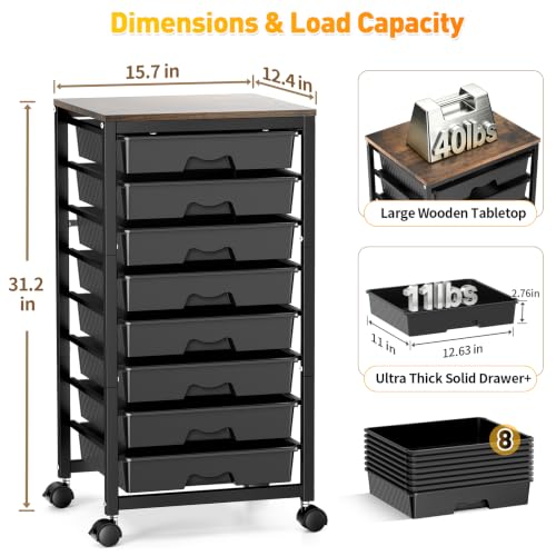 SUNALLY Rolling Cart With 8 Drawers,Storage Drawer Cart for Craft Art,Black - color: Black