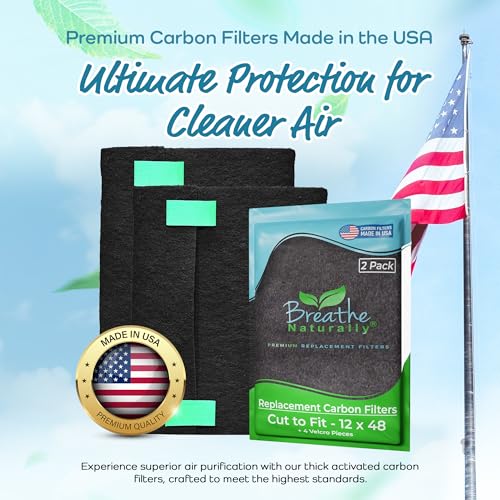 Breathe Naturally Universal Cut To Fit Carbon Activated Air Filter - Replacement Charcoal Filters - Pre Filter Carbon Sheet for Air Purifier, Vent Filters & More - Packed in USA (Pack of 2, 12x48) - size: 2 Pack, style: 12x48