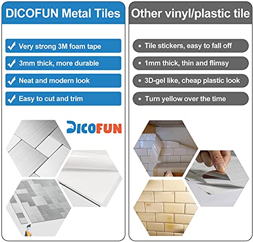 DICOFUN 10-Sheet Peel and Stick on Tile Backsplash Stainless Steel Metal for Kitchen Stove - color: Brushed Aluminum, size: 10 Sheets, 12"x12"x0.12"