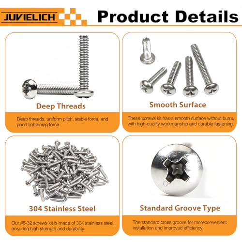 100PCS #6-32 x 5/16" Machine Screws, Phillips Pan Head, 304 Stainless Steel - size: 6#-32 x 5/16"
