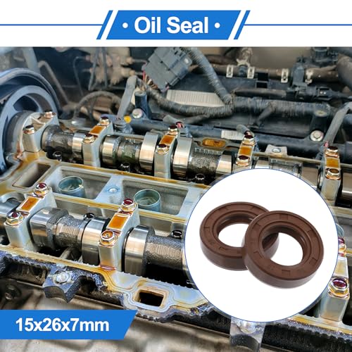 Universal Oil Seal TC Double Lip W Steel Spring Seal Ring Rotary Shaft Seal 15x26x7mm High Pressure FKM Rubber Brown 2 Pcs - size: 15x26x7mm