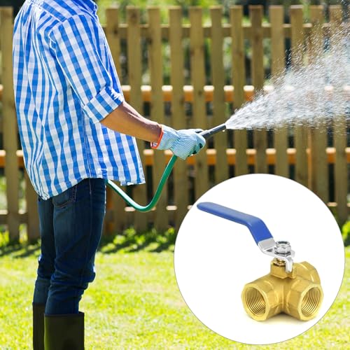QWORK 3-Way T-Port Forged Brass Ball Valve, NPT Female Full Port, 400WOG, 3/4 Inch Shut Off Diverter Valve for Plumbing, Air, Oil Lines - size: DN20
