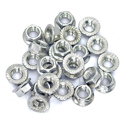 3/8-16 Serrated Flange Hex Lock Nuts 25 Pcs 304 Stainless Steel 18-8, Full Thread, Hex Drive, Bright Finish - size: 3/8"-16