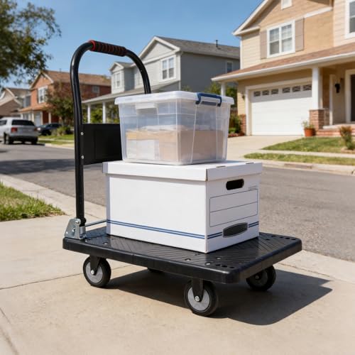 Foldable Push Cart Dolly 660 lbs,Moving Platform Hand Truck Black,with 360° Swivel Wheels, for Home Garage Workshops, Loading, Storage, Warehouse