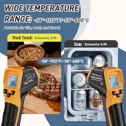 Infrared Thermometer Laser Temperature Gun -58℉ to 1112℉,with Cal Calibration and Adjustable Emissivity,Min& Max Measure,for Cooking,Oven,Meat Food,HVAC,Appliance(Yellow) - color: Yellow