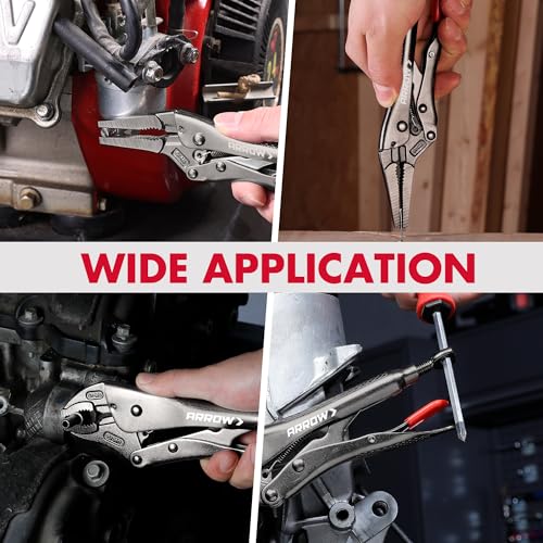 ARROW 3PCS Locking Pliers Set with Long Nose and Curved Jaw - size: 6.5&7&10inch