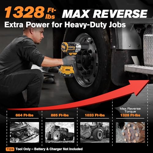 Impact Wrench for DeWalt Battery 1328Ft-Lbs (1800N.m) Impact Driver - color: Yellow+1328ft-lbs