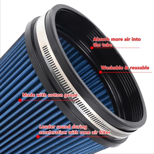 6" 152 mm High Flow Inlet Air Filter, Air Intake Cone Filter Replacement Performance Washable Clamp-On Dry, 6'' Tall(Blue) - color: 6'' Tall-Blue