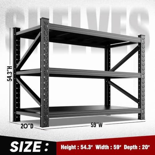 5000LBS Heavy Duty Storage Shelves, 59"W Adjustable Garage Shelving Unit, Rust Proof Large Metal Storage Rack, 20"Dx59"Wx54.3"H Industrial Shelving for Warehouse, Basement, Shop, Supermarket
