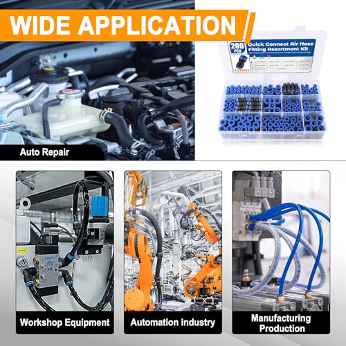 200PCS Pneumatic Push to Connect Air Fittings Straight Union Kit