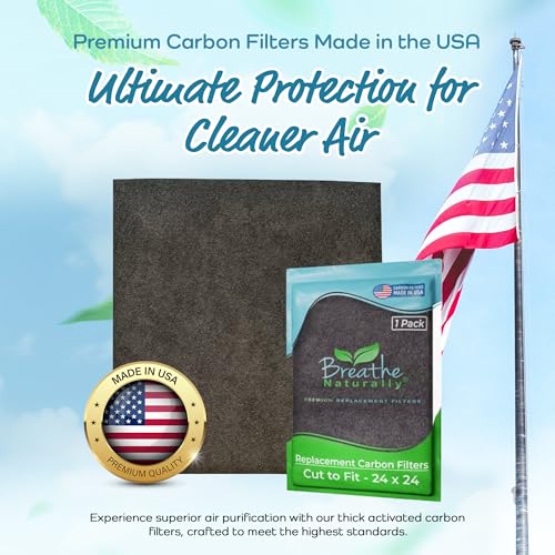 Breathe Naturally Universal Cut To Fit Carbon Activated Air Filter - Replacement Charcoal Filters - Pre Filter Carbon Sheet for Air Purifier, Vent Filters & More - Made in USA (Pack of 1, 24x24) - size: 1 Pack, style: 24x24