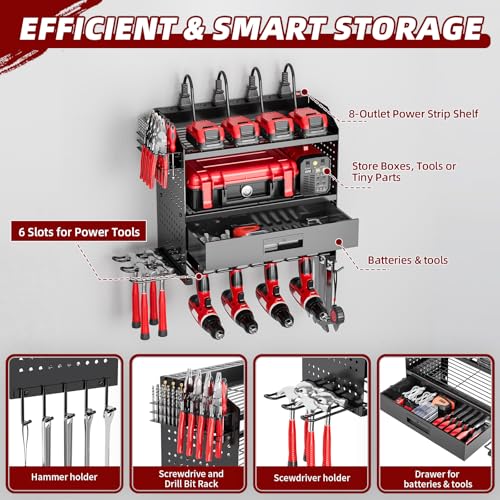 Power Tool Organizer Wall Mount with Charging Station & Drawers - size: Small