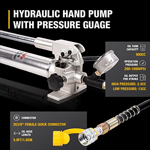 Hydraulic Hand Pump 900cc 10000Psi with Pressure Guage Single Acting Hydraulic Lifting Pump, CP-700LB