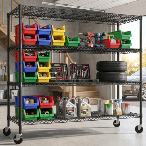 REIBII 4-Tier Heavy Duty Metal Shelving Unit,Storage Shelves with Wheels - size: 60''W X 24'' D X 65.3'' H