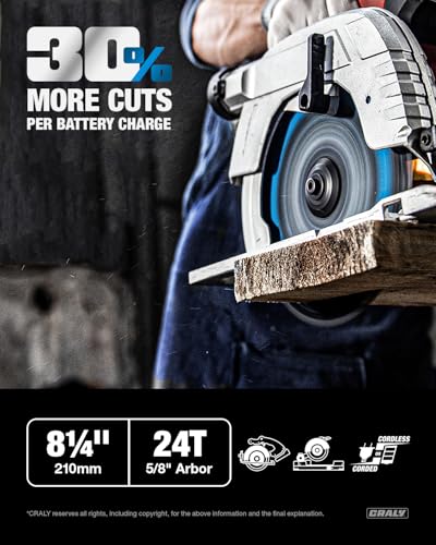 CRALY 8-1/4 Inch 24 Teeth Wood Cutting Framing Circular Saw Blade, 5/8 Inch Arbor, Carbide Tipped, Thin Kerf, Black Ice™, for Plywood, MDF, OSB, Laminated(C0824FR) - size: 8-1/4'', 5/8‘’ arbor, 24T