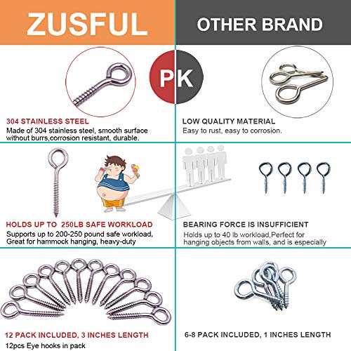 6-Pack 304 Stainless Steel Screw Eyes 3.2", Heavy Duty Screw in Eye Hooks Ring for Yoga, Swing Chair, Indoor & Outdoor, Self Tapping - size: 6 Pack