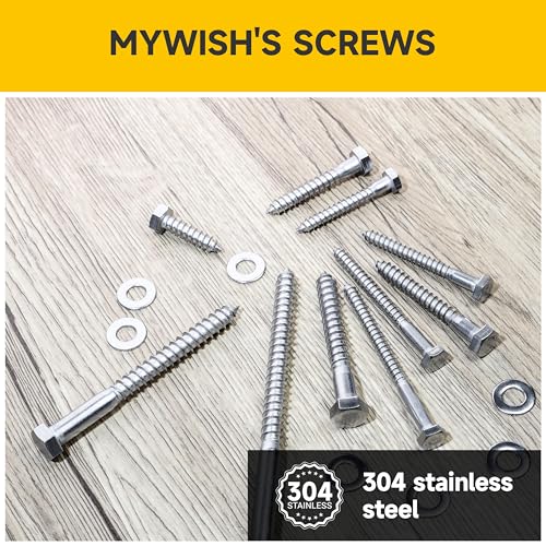 Mywish (12Sets) 3/8" x 1-1/4" Hex Head Lag Bolts, Heavy Duty Lag Screws with Washers, 304 Stainless Steel Bolts 18-8, Lag Screws Wood Screws, Full Thread Bright Finish, 3/8 Bolt - size: 3/8 x 1-1/4" (12 set)