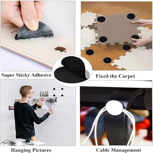 BRAVESHINE Sticky-Back Adhesive Tape - Black Hook and Loop Tape Stickers - size: Black, Round 1.5 Inch
