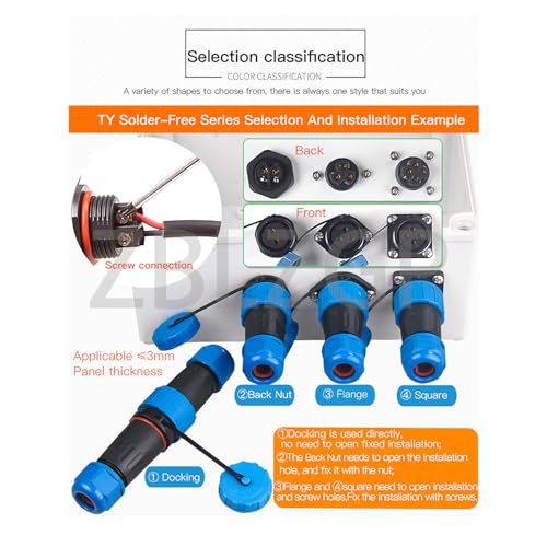 TY20 2-Pin IP68 Waterproof Circular Connector, 25A Solderless Screw Connection, Flange Panel Mount Male & Female Power Plug - color: Flange Reverse Mount, size: 2 Pin 25A
