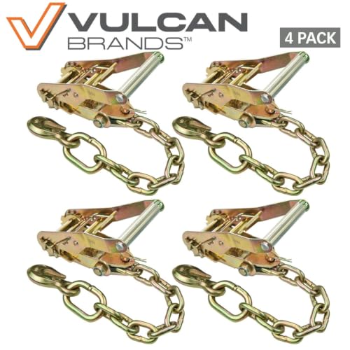 VULCAN Ratchet Buckle - 2 Inch Wide Handle - Chain Tail and Welded Grab Hook - 4 Pack - 3,300 Pound Safe Working Load - size: Chain Anchor Classic (4- Pack)