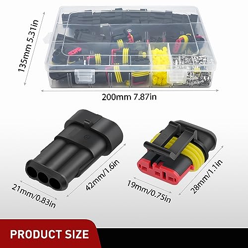 Nilight 280PCS 3 Pin Electrical Connector Plug with Male Female Terminals - size: 3Pin Connector 200Pcs