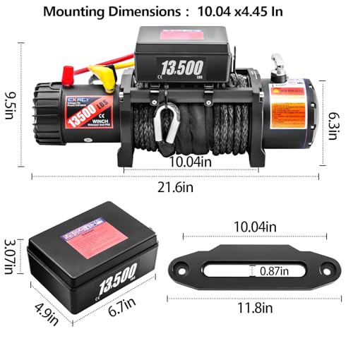 CXRCY 12V Electric Winch, 13500LB, Synthetic Rope - style: 13500LB for truck SUV