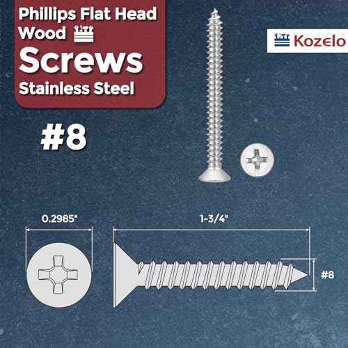 50pcs Phillips Wood Screws #8x1-3/4 304 Stainless Steel Silver - color: Silver, size: #8x1-3/4"