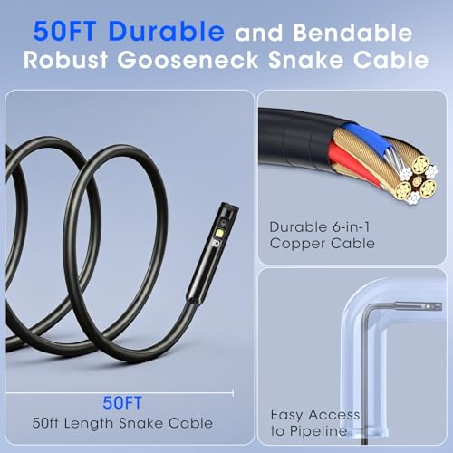 Triple Lens Borescope with 5" IPS Screen, 1920P HD Inspection Camera