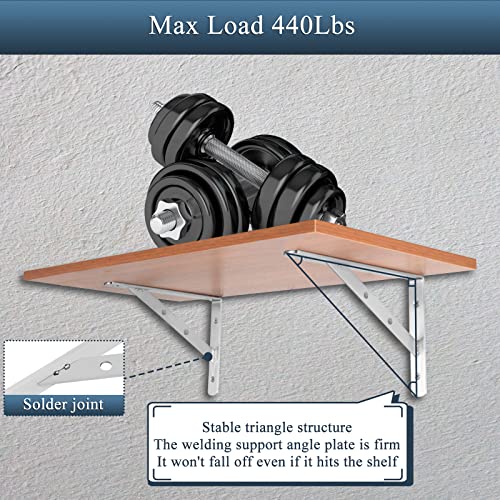 Solid Shelf Brackets 8 Inch, L Brackets Heavy Duty, Stainless Steel Angle Bracket, Max Load 440lbs, Pack of 2 (Silver) - size: 8"(Solid Brackets-Silver)