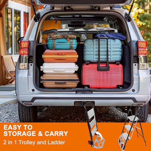 NUNET 2-in-1 Hand Truck Step Ladder - Foldable Dolly Cart 330lbs