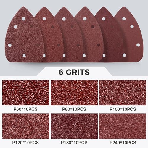 S SATC 60 PCS Mouse Sander Sandpaper 6 Holes Detail Sander Sandpaper Palm Sander Paper Hook and Loop Mouse Sanding Pads Assorted 60/80/100/120/180/240 Grit - style: 60PCS 6 Hole 60/80/100/120/180/240 Grit