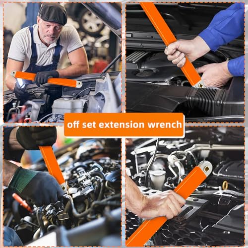 Offset Extension Wrench - 3/8" Impact Ready Socket Extender Tool (Orange) - color: Orange