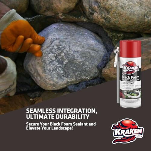 Kraken Bond Black Spray Waterfall Foam Sealant - (1x12oz) Expanding Polyurethane Pond Foam Sealer Black, UV Resistant Insulating Spray for Landscape & Exterior, Straw Use, 1 Pack - size: 1 Pack