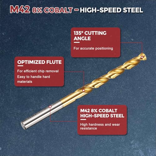Drill Bit 6mm Diameter M42 8% Cobalt HSS TiN for Hard Metal - size: 6mm