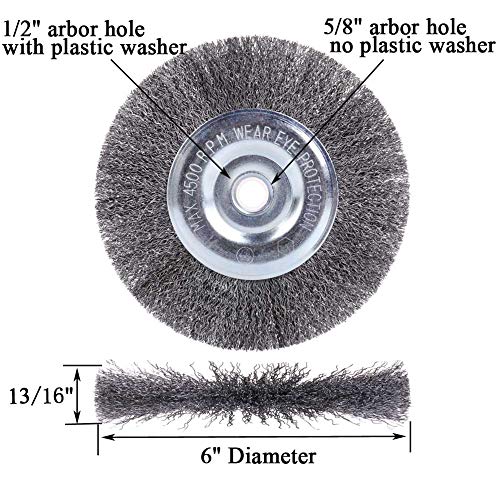 6 inch Wire Wheel for Bench Grinder,Coarse Crimped Wire 0.012-Inch with 1/2'' and 5/8'' Arbor Hole,1PC