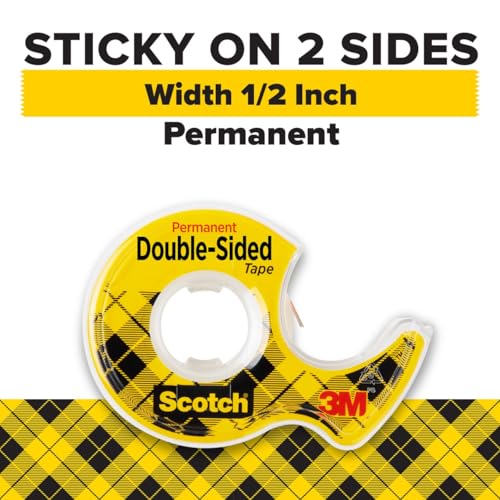 Scotch Double-Sided Tape, 1/2 in x 250 in (12.7 mm x 6.35 m), 3 Count (Pack of 12) - size: 0.5 in x 250 in (3 Rolls) (Pack of 12)