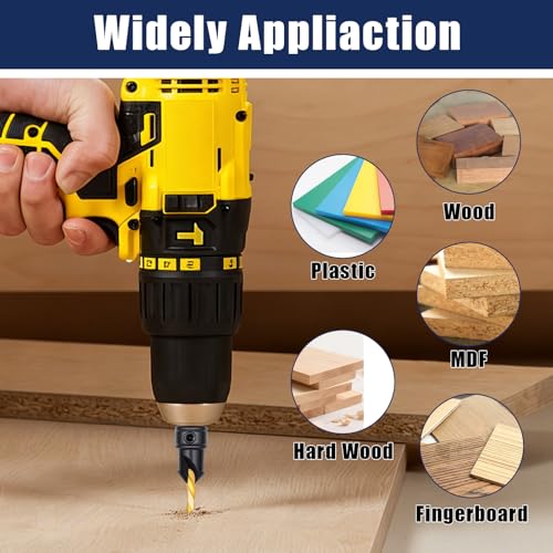 12PCS Countersink Drill Bit Set, #4, #6, #8, #10, #12 with 5 Wood Drill Bit - size: 4#-12#