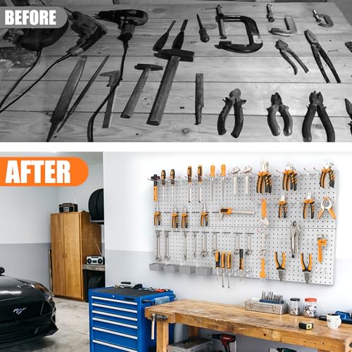 TORACK Garage Tools Organizer Boards Kit with Hooks, Grey - color: Gray