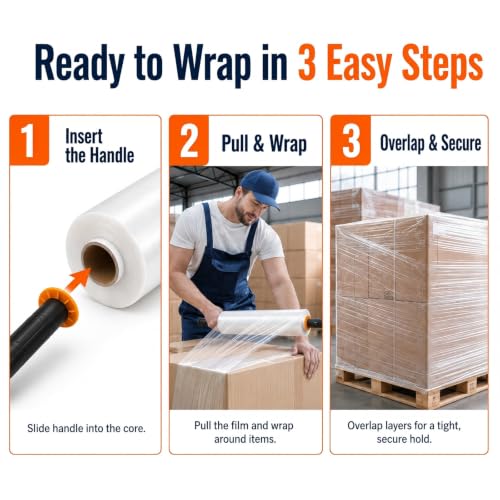 Plastic Wrap for Moving, 2 Pack 15 in x 1000 ft Shrink Wrap with 2 Handles