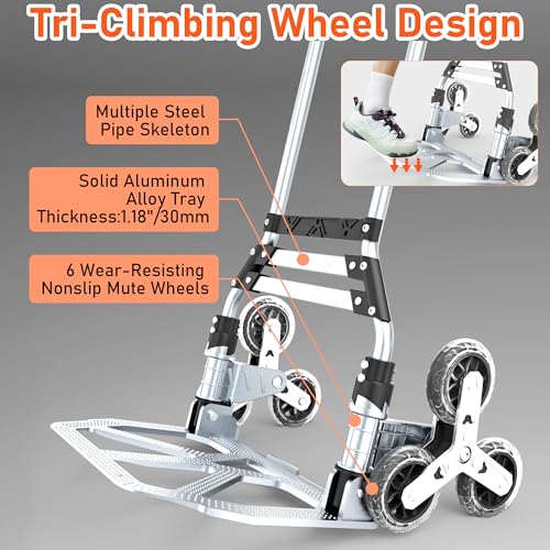 Stair Climbing Cart, 220 LBS Aluminum Stair Climber Dolly, Heavy Duty Folding Hand Truck Dolly with 6 Wheels, Telescoping Handle and Elastic Rope for Home, Moving, Groceries, Warehouse - color: Blcak, size: 180 lbs