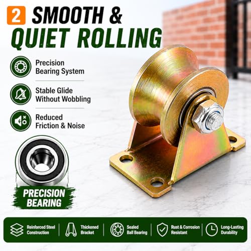 Lyplus 4 Inch U-Groove Pulley Wheels, Heavy Duty Rigid Casters for Square Tube Tracks, 1765 LBS Total Load Capacity, Stainless Steel, 2-Pack - size: 4in-U 2Pack