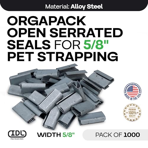 IDL Packaging Orgapack Open Serrated Seals for 5/8" Polyester (PET) Strapping, Pack of 1000 - USA-Made Superior Holding Power Metal Clips for Banding, Packing - Orgapack Patented Serrated Pattern - color: Pack of 1000, size: 5/8" Orgapack Premium