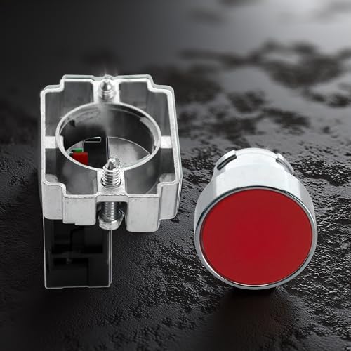 Momentary Push Button Switch with Flat Head, N/C - On/Off, Self-Resetting Start Stop Button for Home and Industrial Use (Red) - size: Red