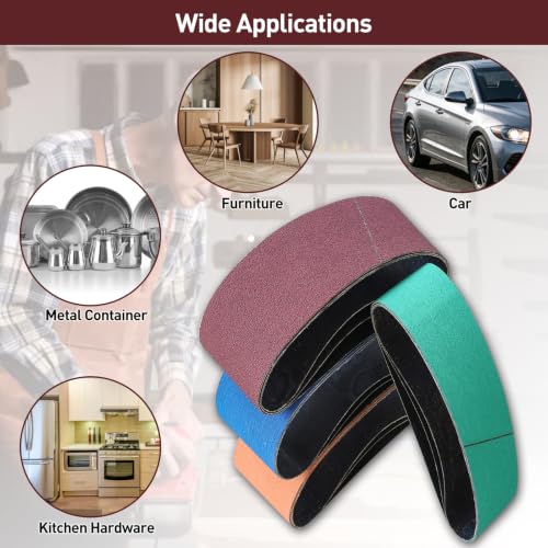 3" x 18" Sanding Belts for Belt Sander, Assorted Grits 12 Pcs (3 Each of 80 120 150 240), Aluminum Oxide Sanding Belts for Woodworking Metal Polishing Knife Sharpening - size: 3" x 18"