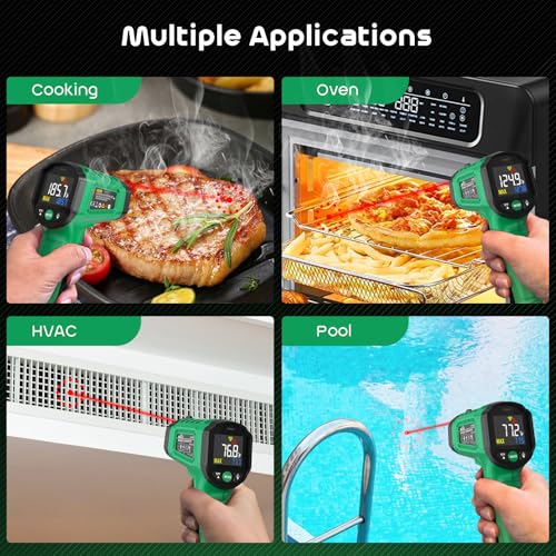 Infrared Thermometer Gun,SQECH Laser Thermometer Gun -58℉~1112℉(-50℃~600℃),Non-Contact Temperature Gun with Adjustable Emissivity&Color Backlight for Cooking, Pizza Oven,BBQ,Fridge,Engine,HVAC(Green) - color: Green(-58℉~1112℉)
