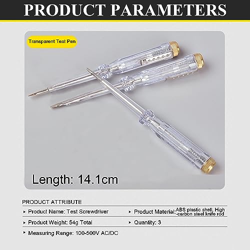 3Pcs Voltage Tester Screwdriver, AC/DC 100-500V Circuit Tester Pen - color: Transparent, size: 3Pcs