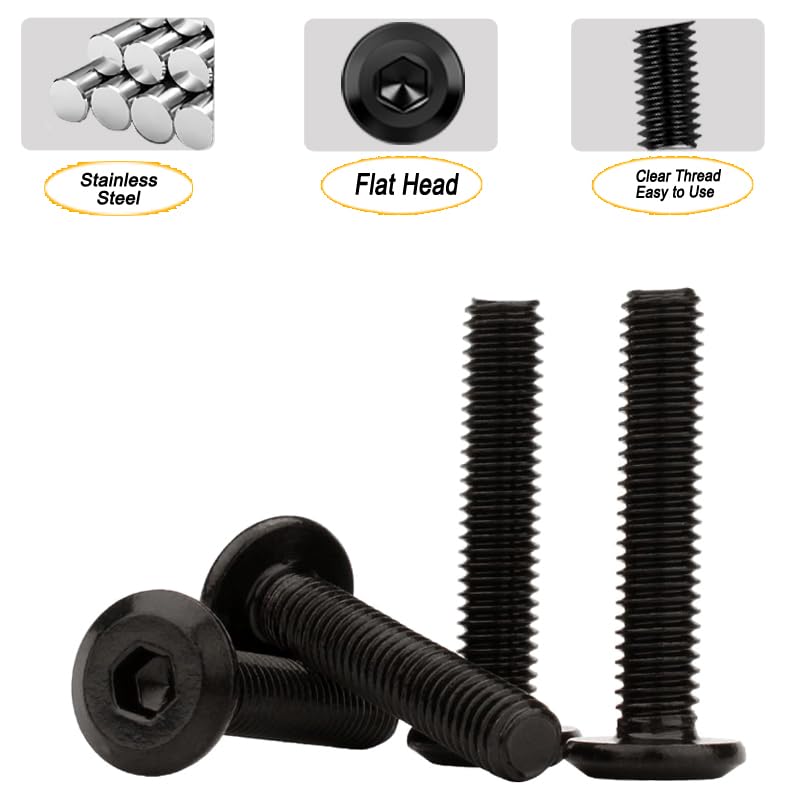 Metuja M8-1.25 x 8mm,20-Pack Black Flat Head Hex Socket Cap Screw Bolts,304 Stainless Steel,Fully Threaded M8 Bolts,Metric Fasteners for Furniture - size: M8-1.25x8mm