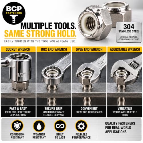 BCP Fasteners 3/8-16 Stainless Steel Nylon Insert Hex Lock Nuts, 100 Pack - size: 3/8-16 (100)