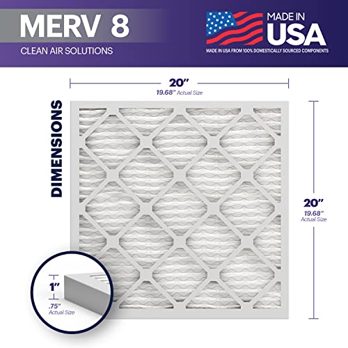 BNX TruFilter 20x20x1 Air Filter MERV 8 (6-Pack) - MADE IN USA – Dust & Pet Defense Electrostatic Pleated Air Conditioner HVAC AC Furnace Filters for Dust, Pet, Mold, Pollen MPR 600 – 700 & FPR 5 - size: 20x20x1 6-Pack
